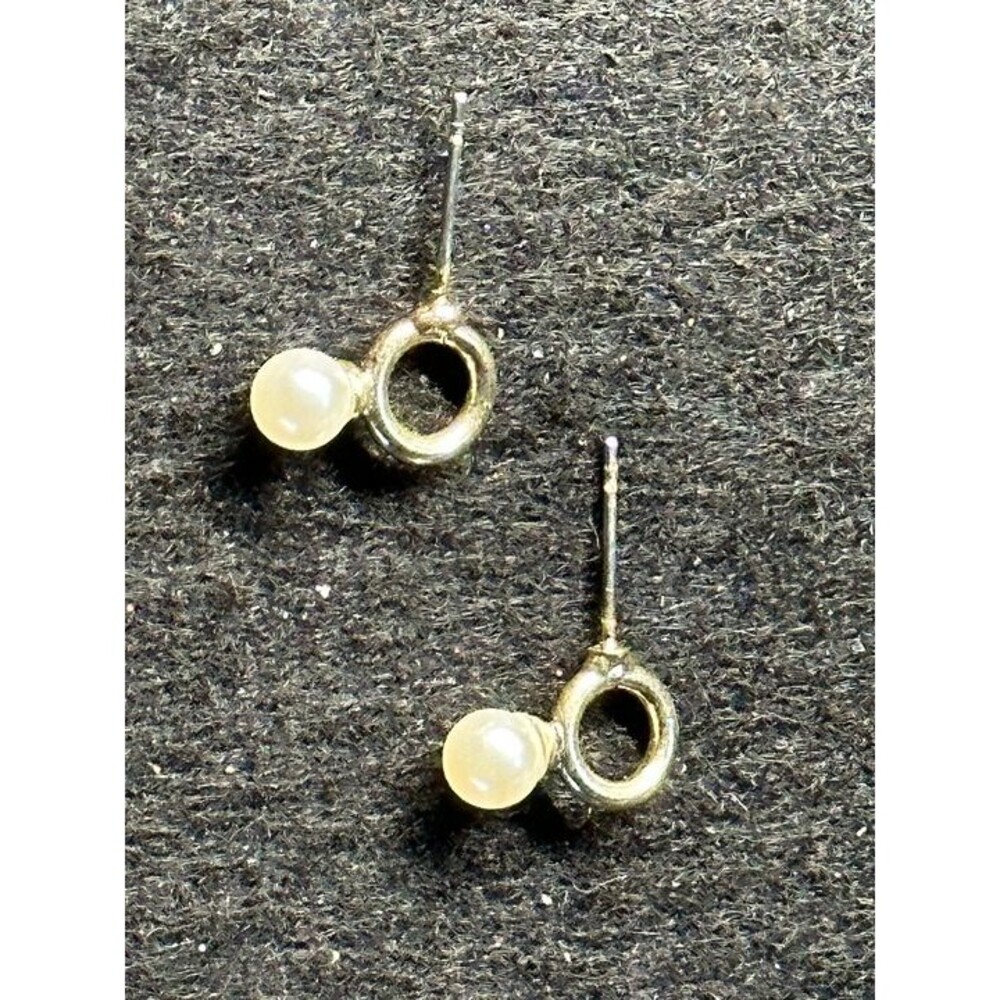 gold tone circle post earrings with faux pearl drop minimalist jewelry set nwt